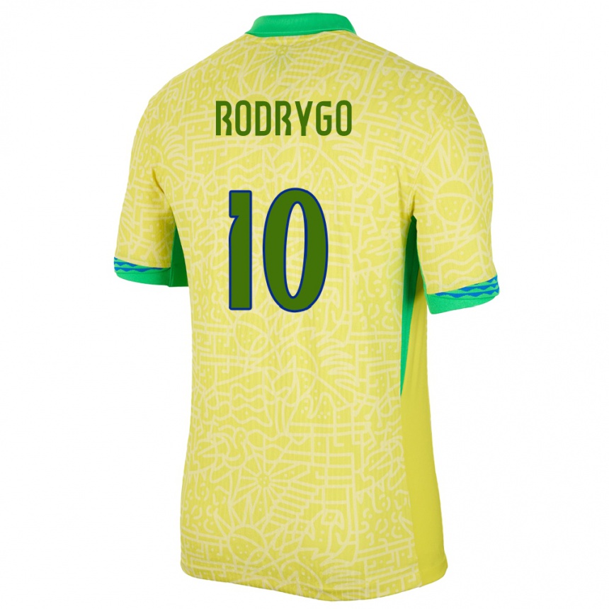 レディースフットボールブラジルロドリゴ・シウバ・デ・ゴエス#10黄ホームシャツ24-26ジャージーユニフォーム