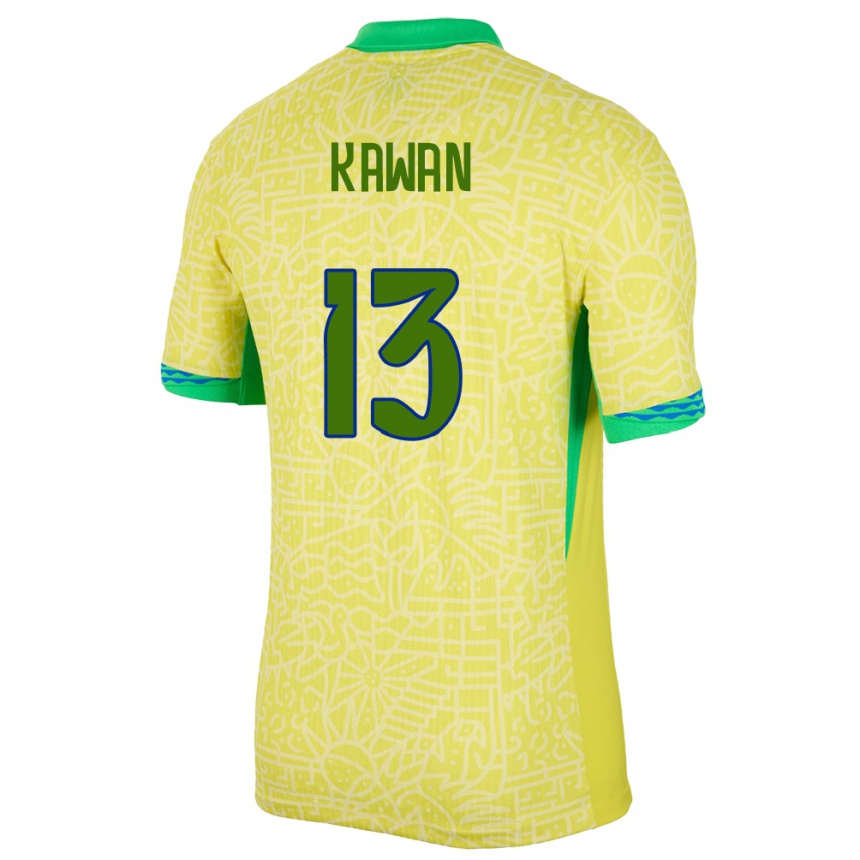レディースフットボールブラジルルーカス・カワン#13黄ホームシャツ24-26ジャージーユニフォーム