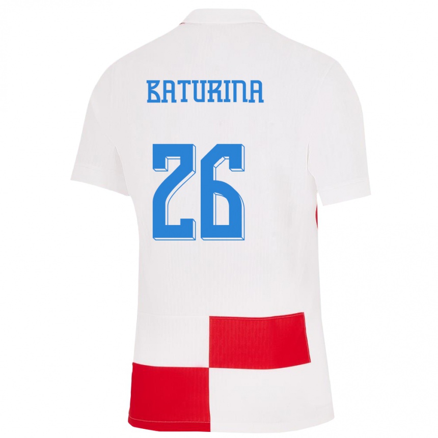 レディースフットボールクロアチアマルティン・バトゥリナ#26赤、白ホームシャツ24-26ジャージーユニフォーム