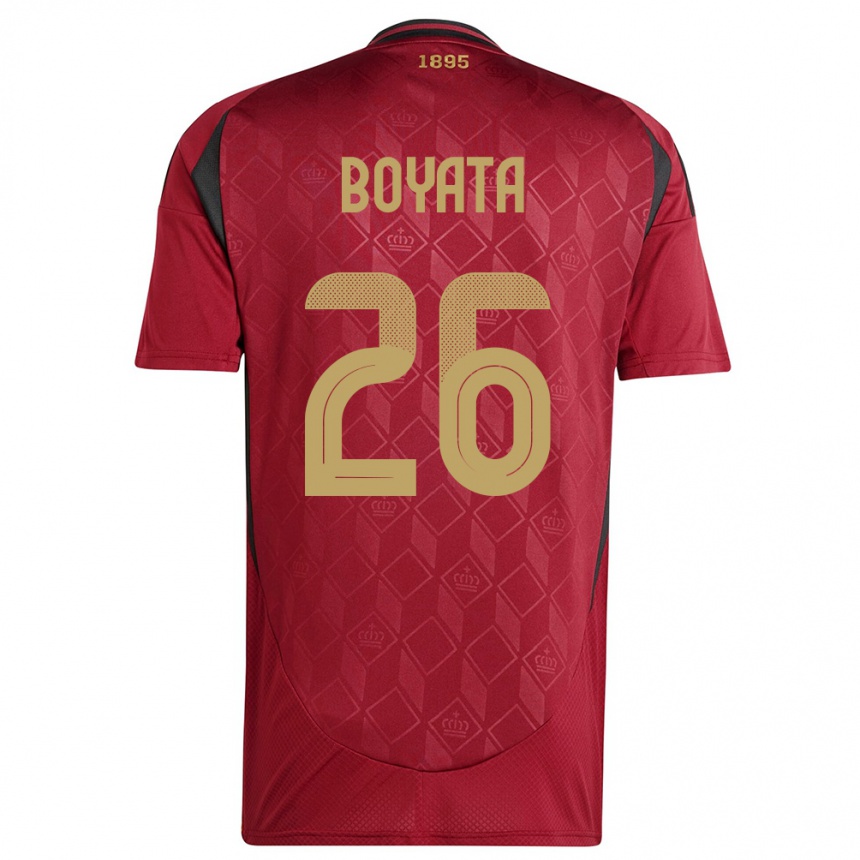 レディースフットボールベルギーデドリック・ボヤタ#26ブルゴーニュホームシャツ24-26ジャージーユニフォーム