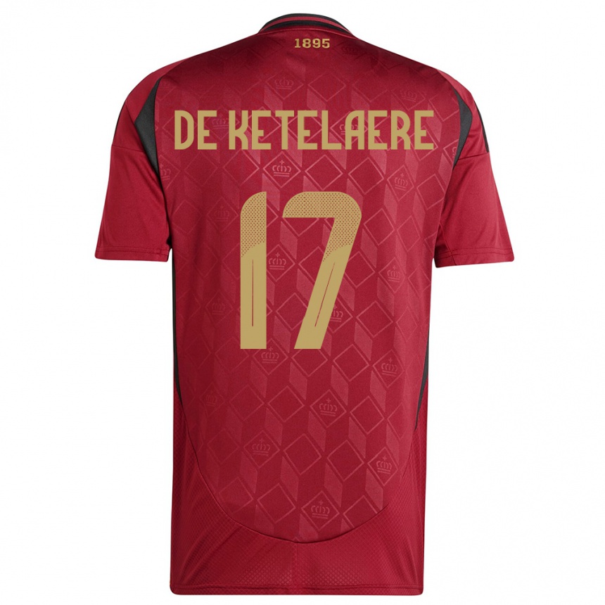 レディースフットボールベルギーチャールズ・デ・ケテラエル#17ブルゴーニュホームシャツ24-26ジャージーユニフォーム