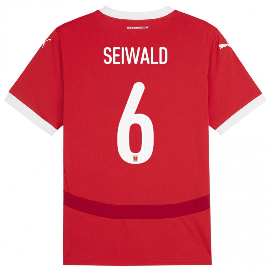 レディースフットボールオーストリアニコラス・サイヴァルト#6赤ホームシャツ24-26ジャージーユニフォーム