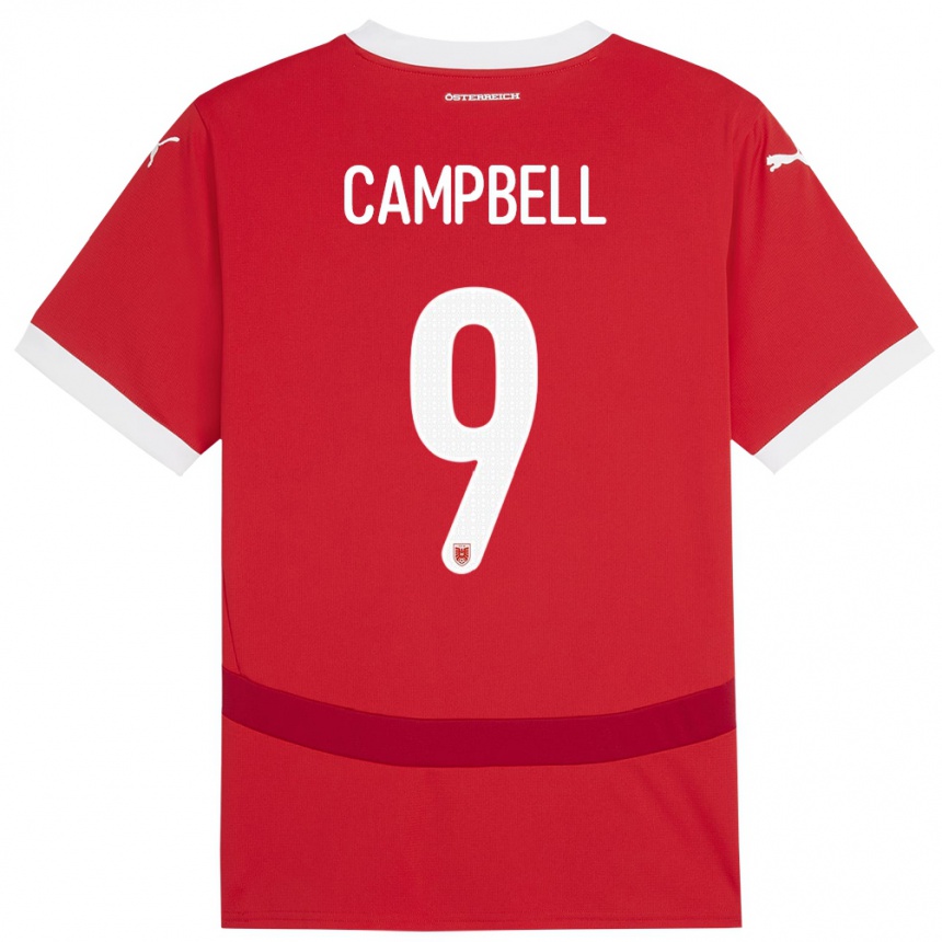 レディースフットボールオーストリアアイリーン・キャンベル#9赤ホームシャツ24-26ジャージーユニフォーム