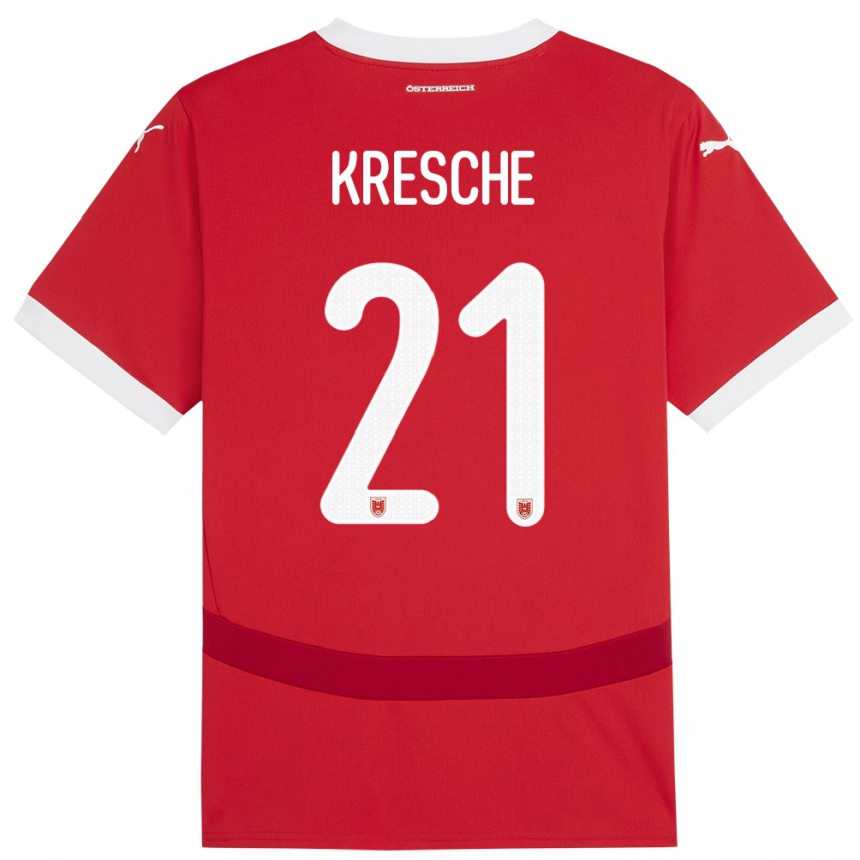 レディースフットボールオーストリアIsabella Kresche#21赤ホームシャツ24-26ジャージーユニフォーム