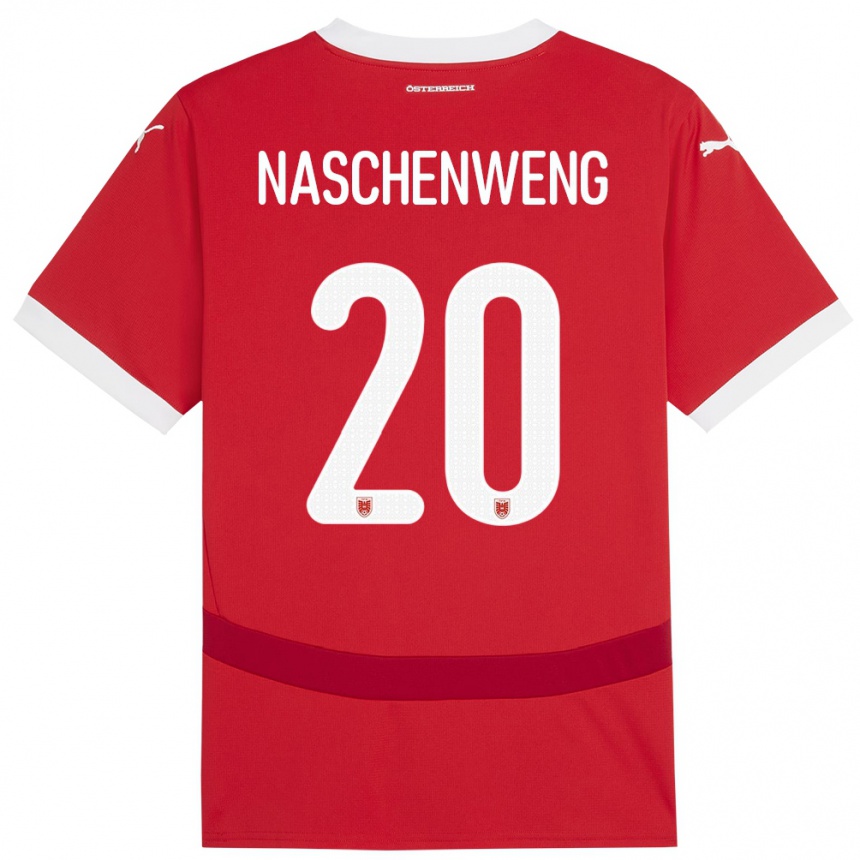 レディースフットボールオーストリアカタリーナ・ナシェンウェン#20赤ホームシャツ24-26ジャージーユニフォーム