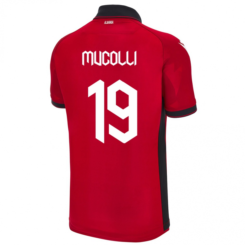 レディースフットボールアルバニアアルブノル・ムチョーリ#19赤ホームシャツ24-26ジャージーユニフォーム
