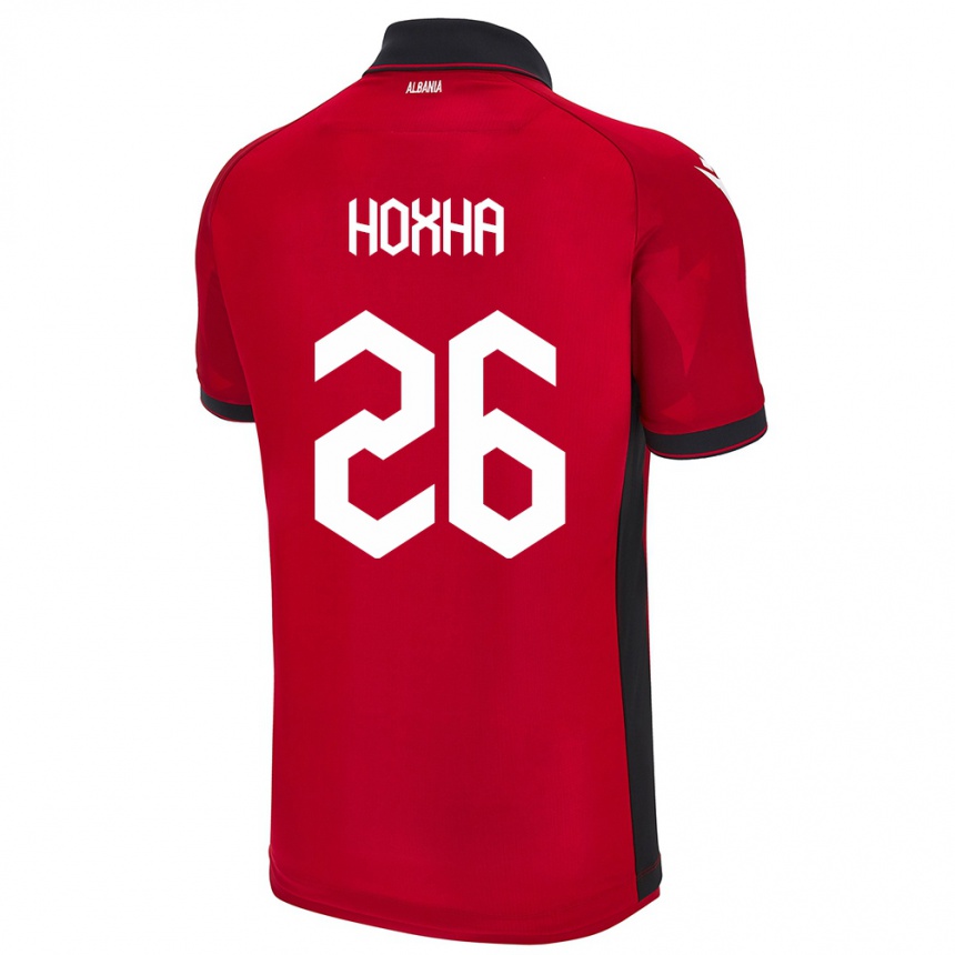 レディースフットボールアルバニアアルベル・ホッジャ#26赤ホームシャツ24-26ジャージーユニフォーム