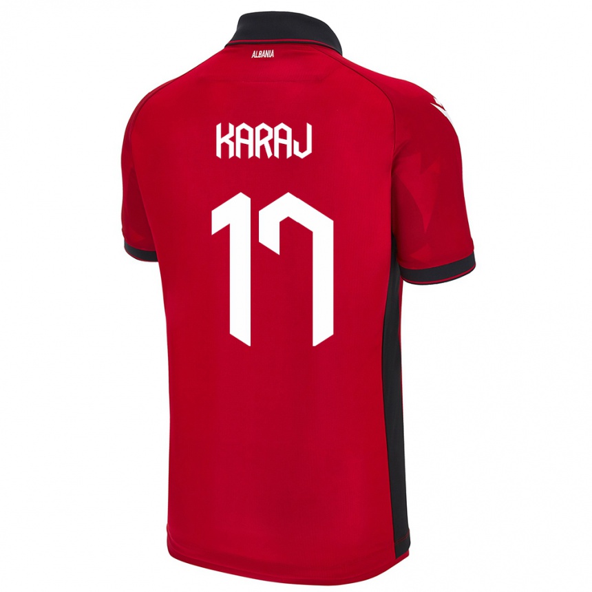 レディースフットボールアルバニアEraldo Karaj#17赤ホームシャツ24-26ジャージーユニフォーム