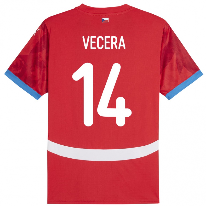 レディースフットボールチェコFilip Vecera#14赤ホームシャツ24-26ジャージーユニフォーム