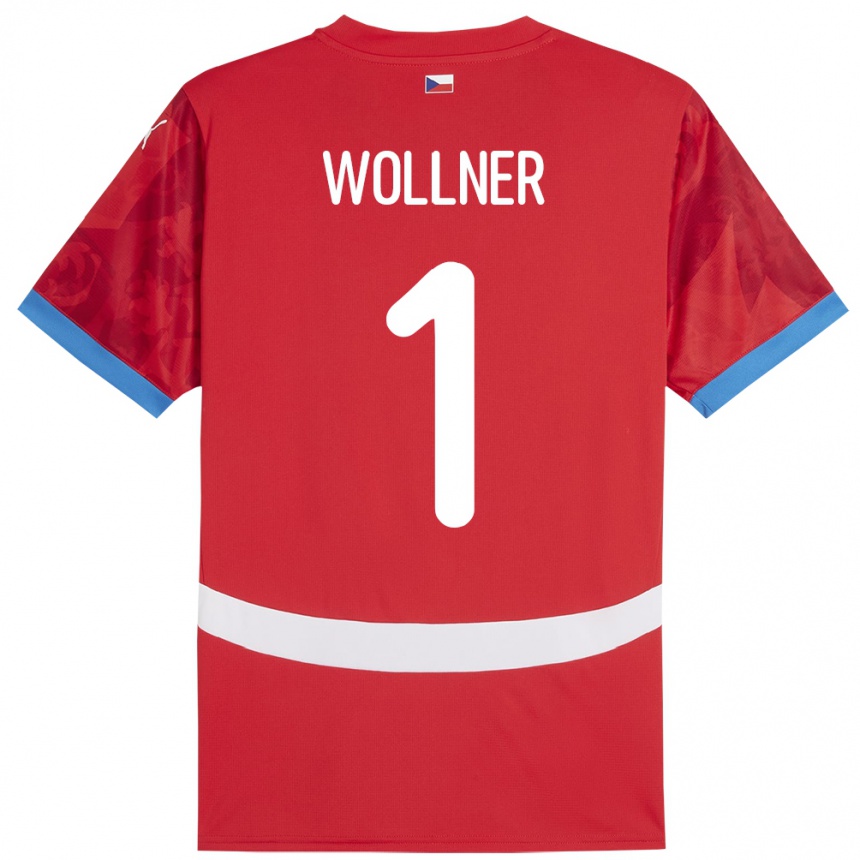 レディースフットボールチェコVojtech Wollner#1赤ホームシャツ24-26ジャージーユニフォーム