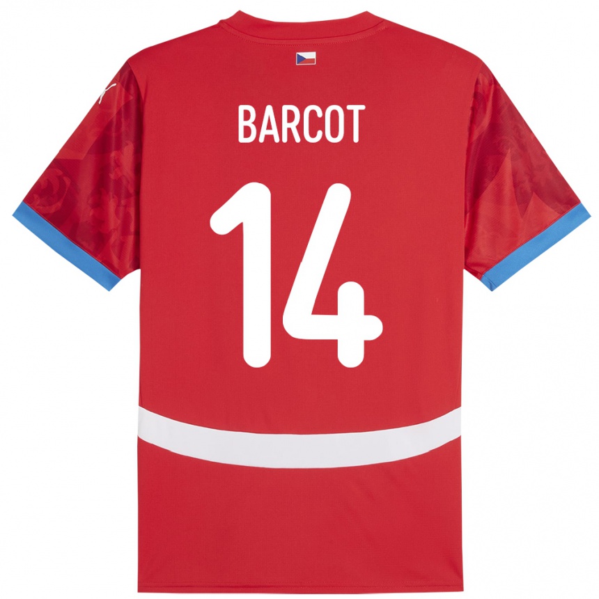 レディースフットボールチェコDavid Barcot#14赤ホームシャツ24-26ジャージーユニフォーム