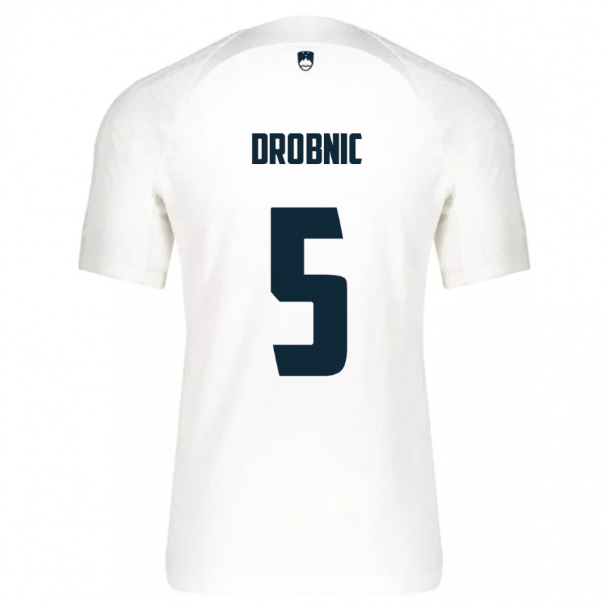 レディースフットボールスロベニアDominik Drobnic#5白ホームシャツ24-26ジャージーユニフォーム