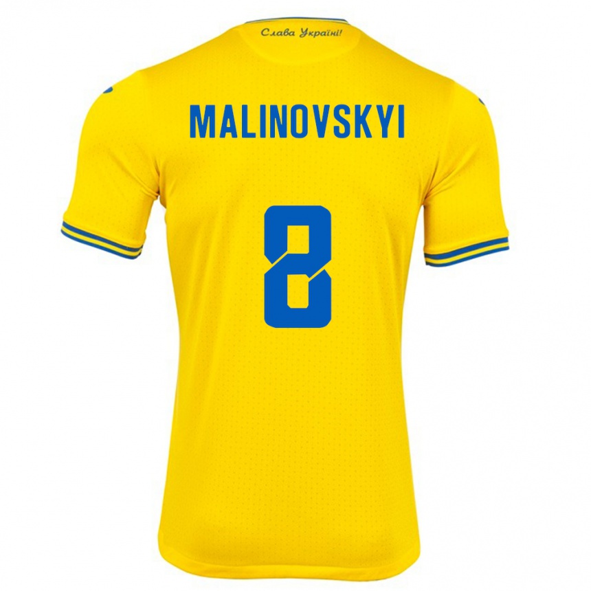 レディースフットボールウクライナルスラン・マリノフスキー#8黄ホームシャツ24-26ジャージーユニフォーム