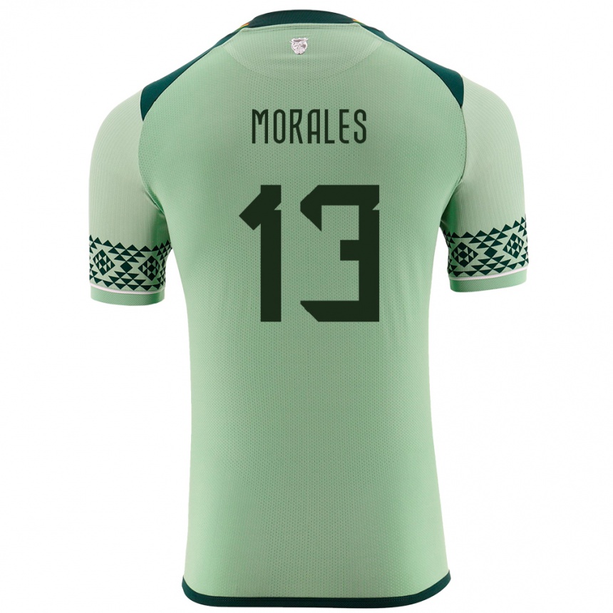 レディースフットボールボリビアEricka Morales#13ライトグリーンホームシャツ24-26ジャージーユニフォーム