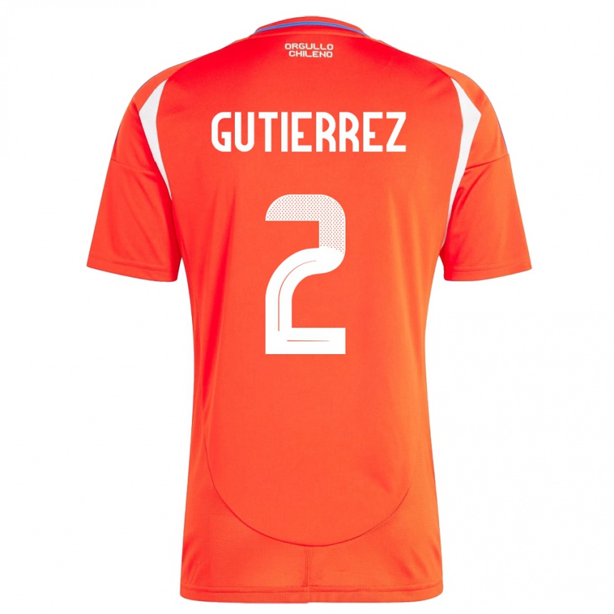 レディースフットボールチリJoaquín Gutiérrez#2赤ホームシャツ24-26ジャージーユニフォーム