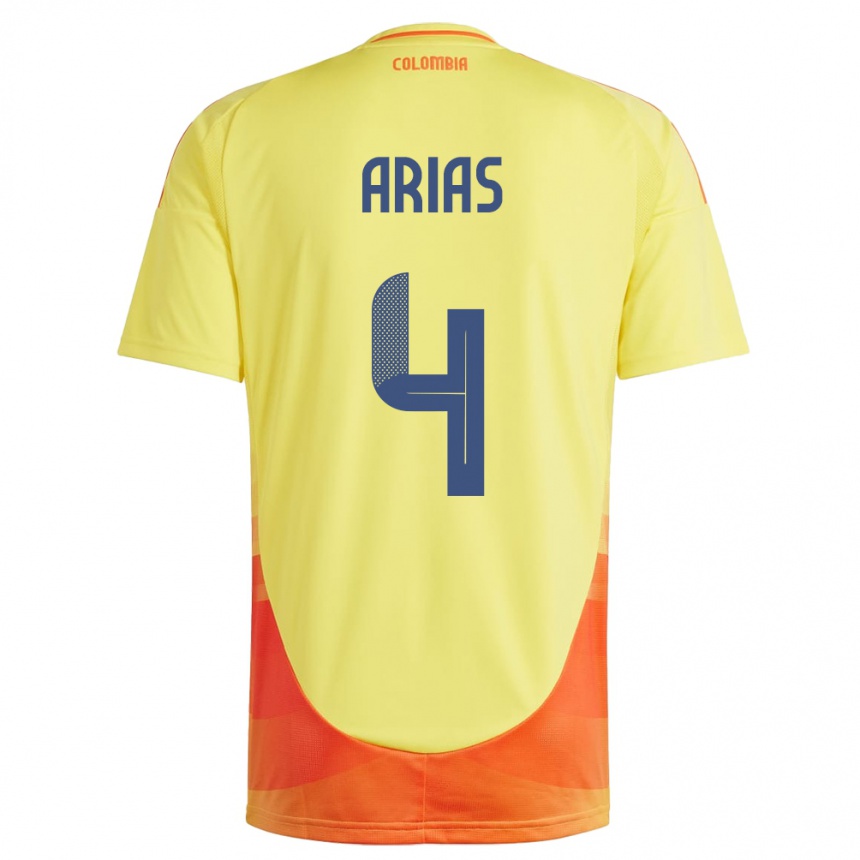 レディースフットボールコロンビアサンティアゴ・アリアス#4黄ホームシャツ24-26ジャージーユニフォーム
