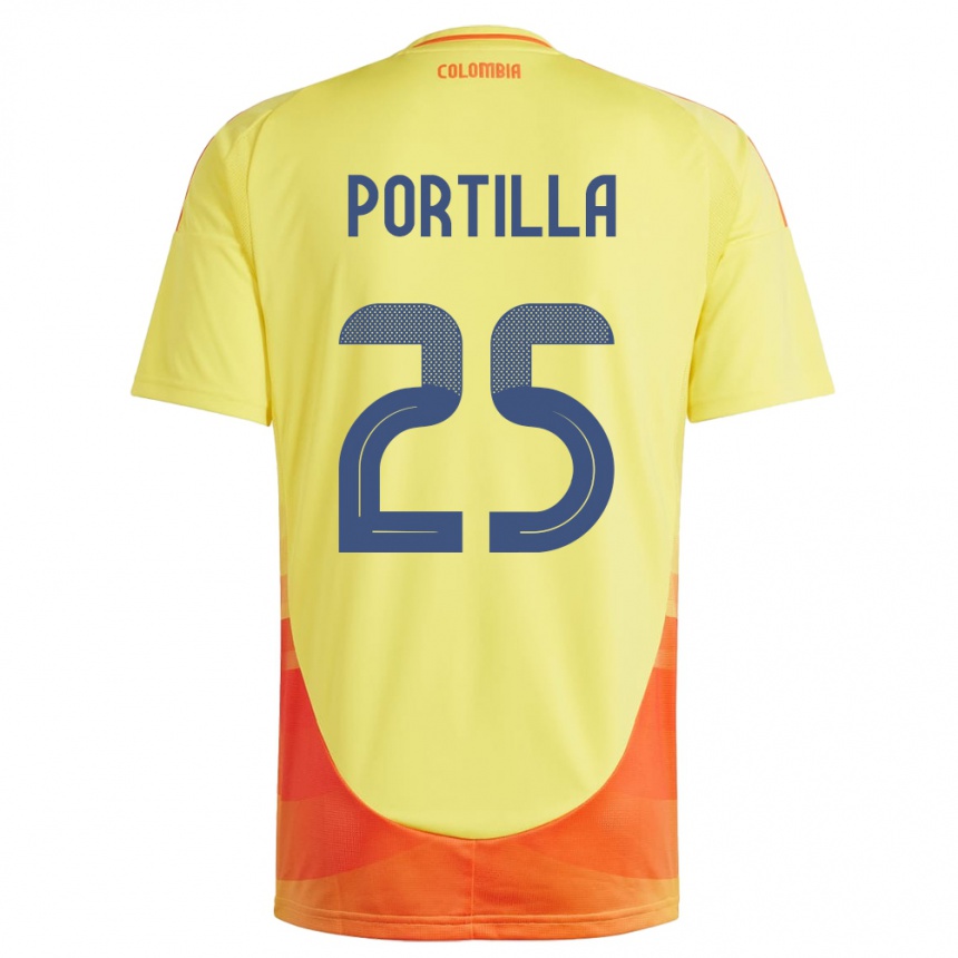 レディースフットボールコロンビアフアン・ポルティーヤ#25黄ホームシャツ24-26ジャージーユニフォーム