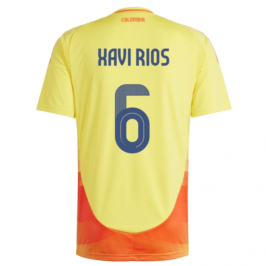 レディースフットボールコロンビアXavi Ríos#6黄ホームシャツ24-26ジャージーユニフォーム