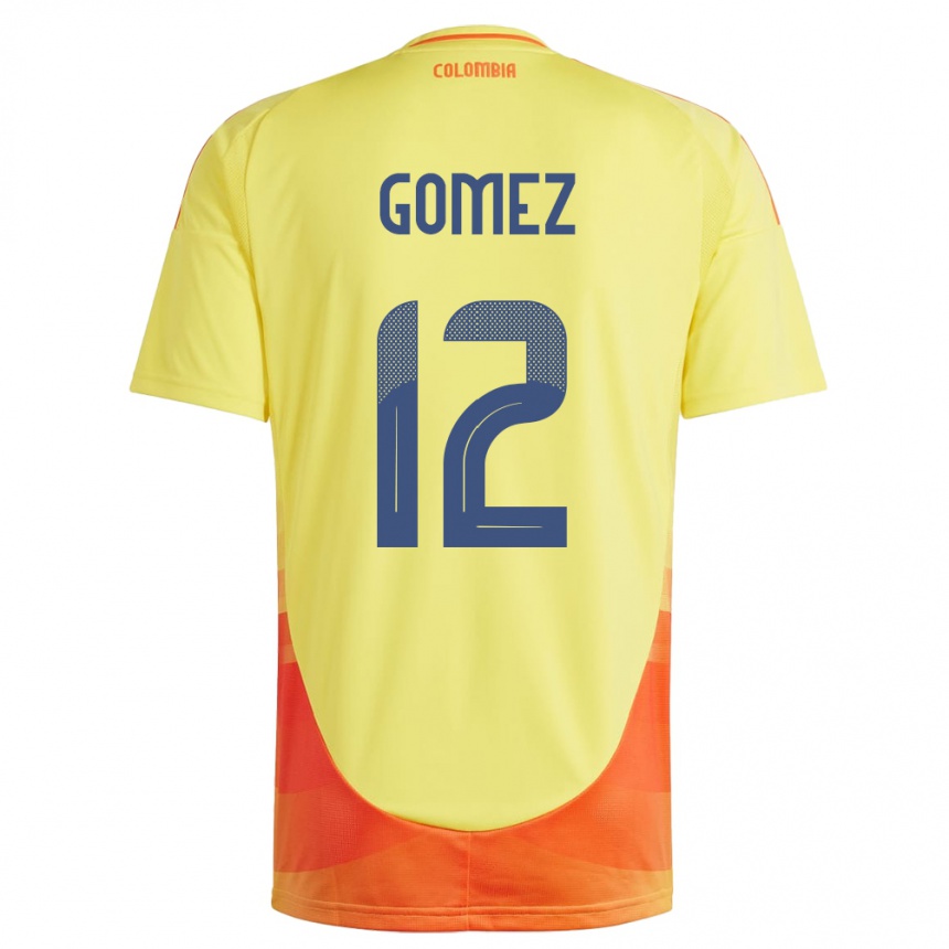 レディースフットボールコロンビアJuan Gómez#12黄ホームシャツ24-26ジャージーユニフォーム