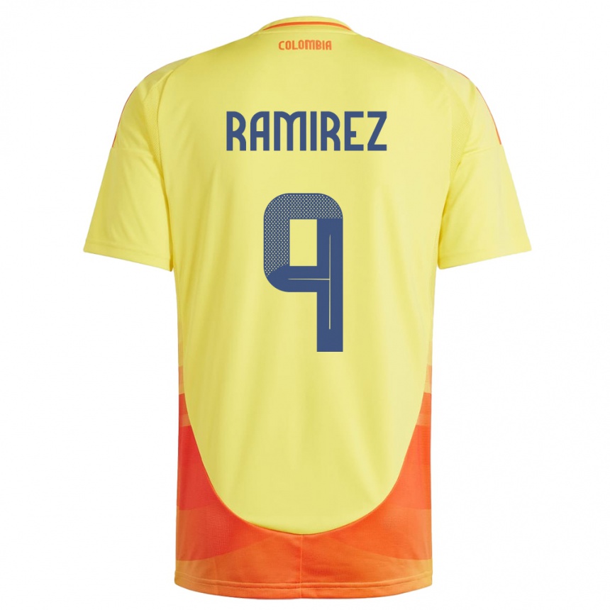 レディースフットボールコロンビアマイラ・ラミレス#9黄ホームシャツ24-26ジャージーユニフォーム