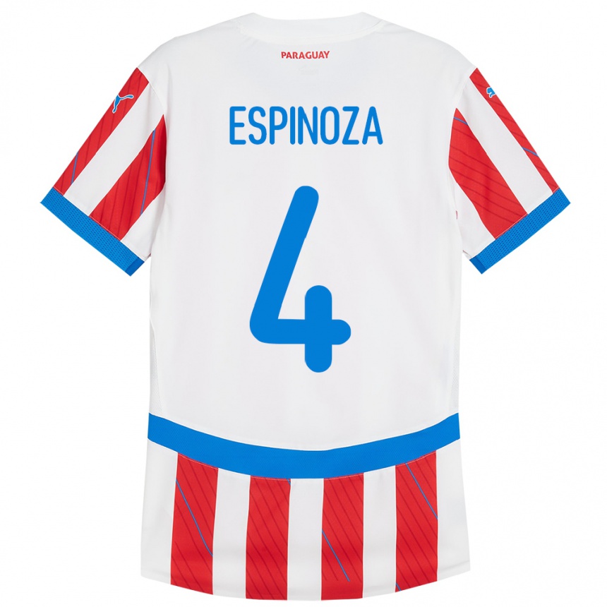 レディースフットボールパラグアイマティアス・エスピノーザ#4赤、白ホームシャツ24-26ジャージーユニフォーム