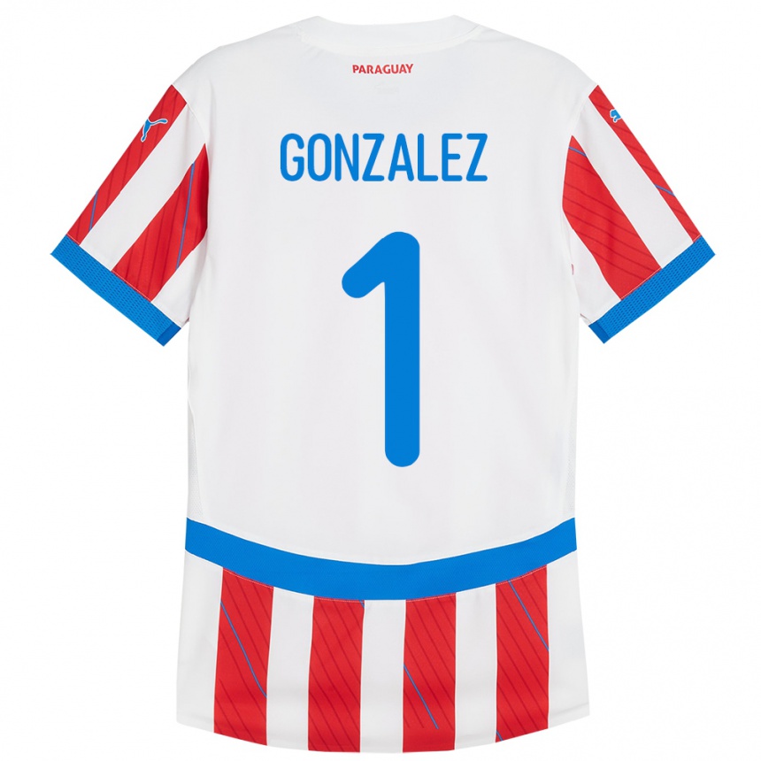 レディースフットボールパラグアイÁngel González#1赤、白ホームシャツ24-26ジャージーユニフォーム