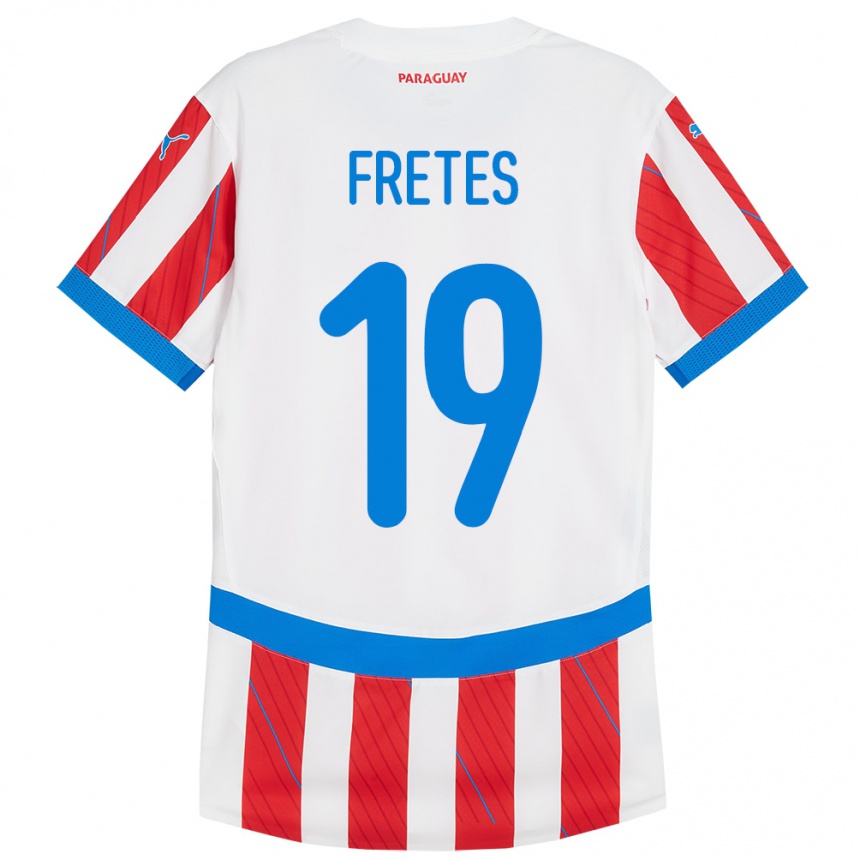 レディースフットボールパラグアイAlexis Fretes#19赤、白ホームシャツ24-26ジャージーユニフォーム
