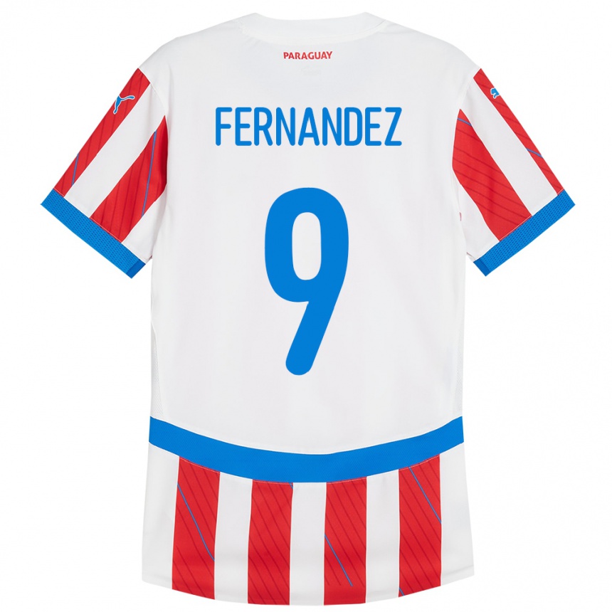 レディースフットボールパラグアイDavid Fernández#9赤、白ホームシャツ24-26ジャージーユニフォーム