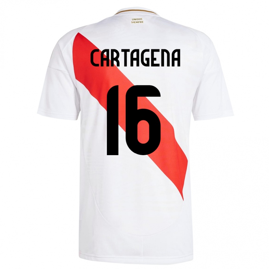 レディースフットボールペルーウィルデル・カルタヘナ#16白ホームシャツ24-26ジャージーユニフォーム