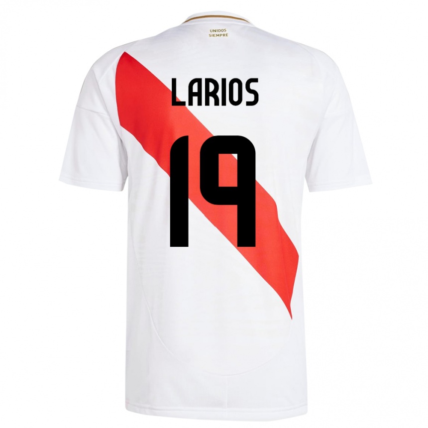 レディースフットボールペルーギジェルモ・ラリオス#19白ホームシャツ24-26ジャージーユニフォーム