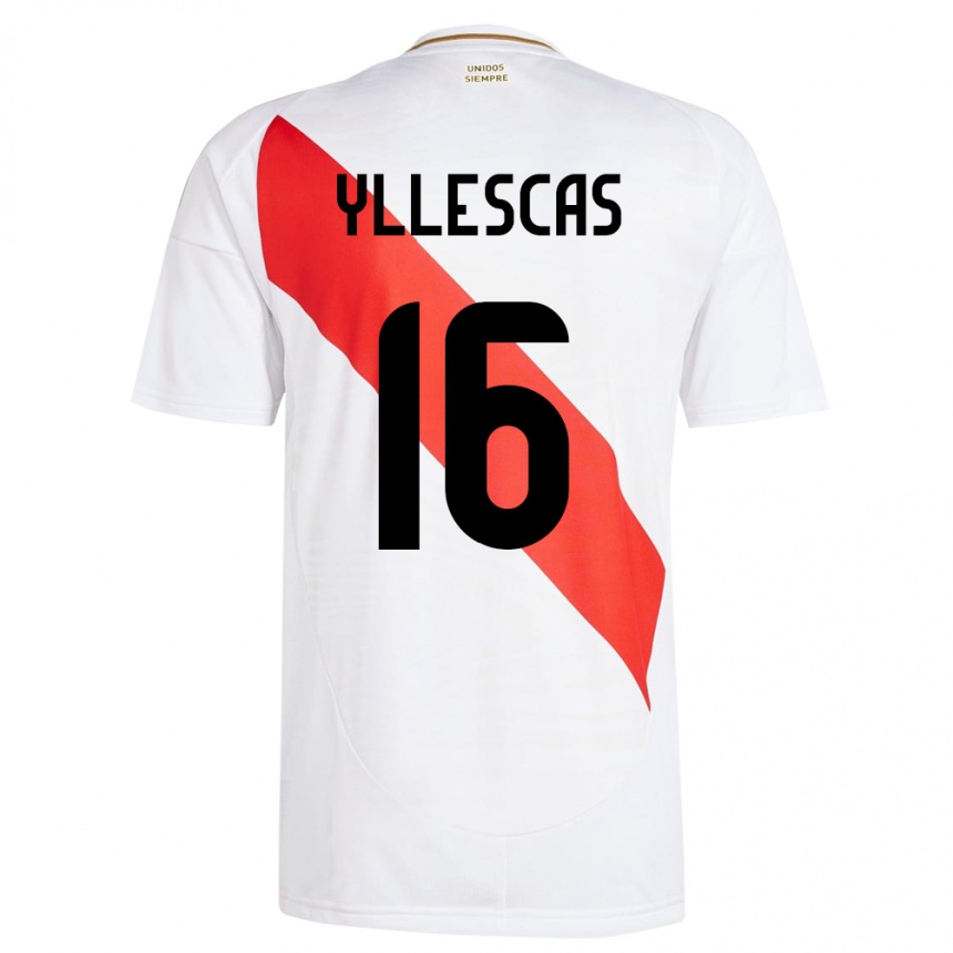 レディースフットボールペルーJhosenffer Yllescas#16白ホームシャツ24-26ジャージーユニフォーム