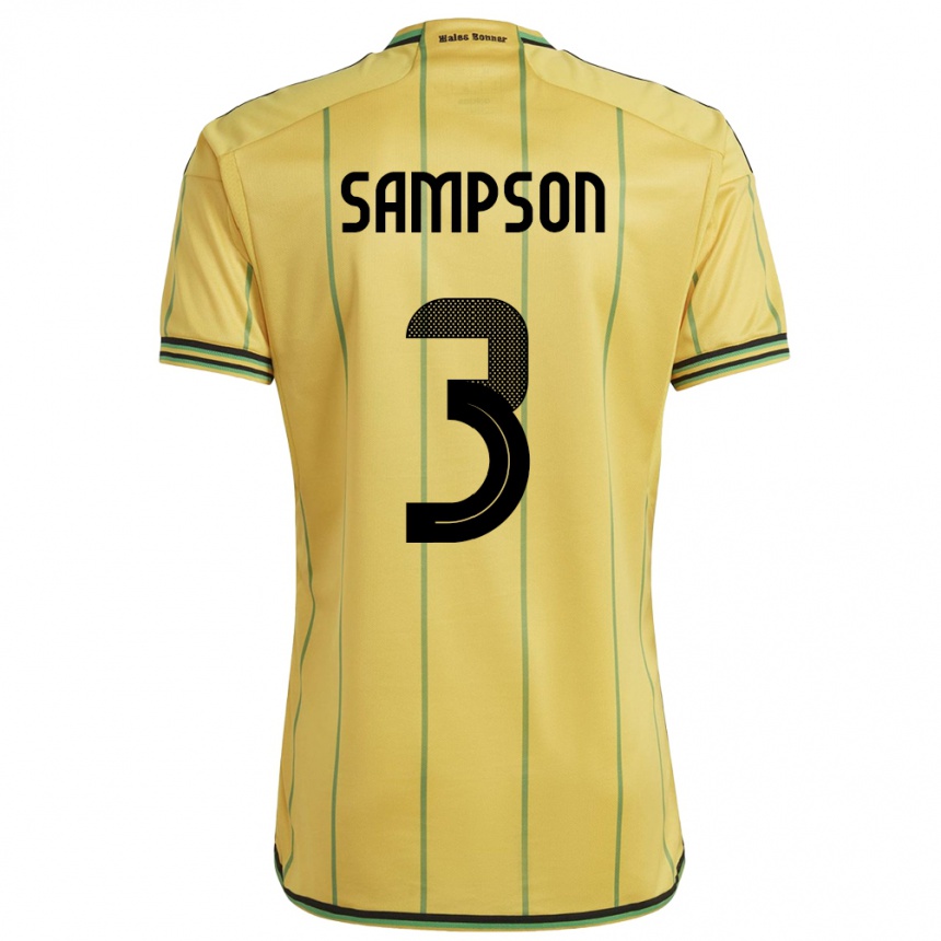 レディースフットボールジャマイカビアン・サンプソン#3黄ホームシャツ24-26ジャージーユニフォーム