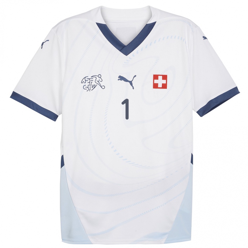 レディースフットボールスイスマービン・ヒューベル#1白アウェイシャツ24-26ジャージーユニフォーム