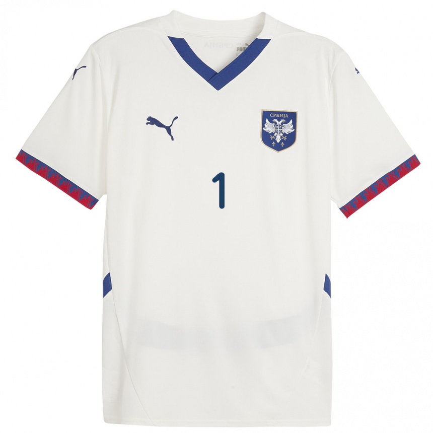 レディースフットボールセルビアミリカ・コスティック#1白アウェイシャツ24-26ジャージーユニフォーム