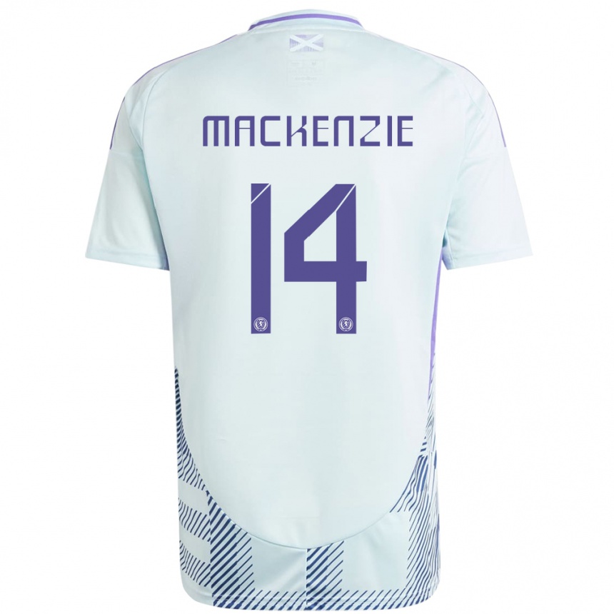 レディースフットボールスコットランドMagnus Mackenzie#14ライトミントブルーアウェイシャツ24-26ジャージーユニフォーム