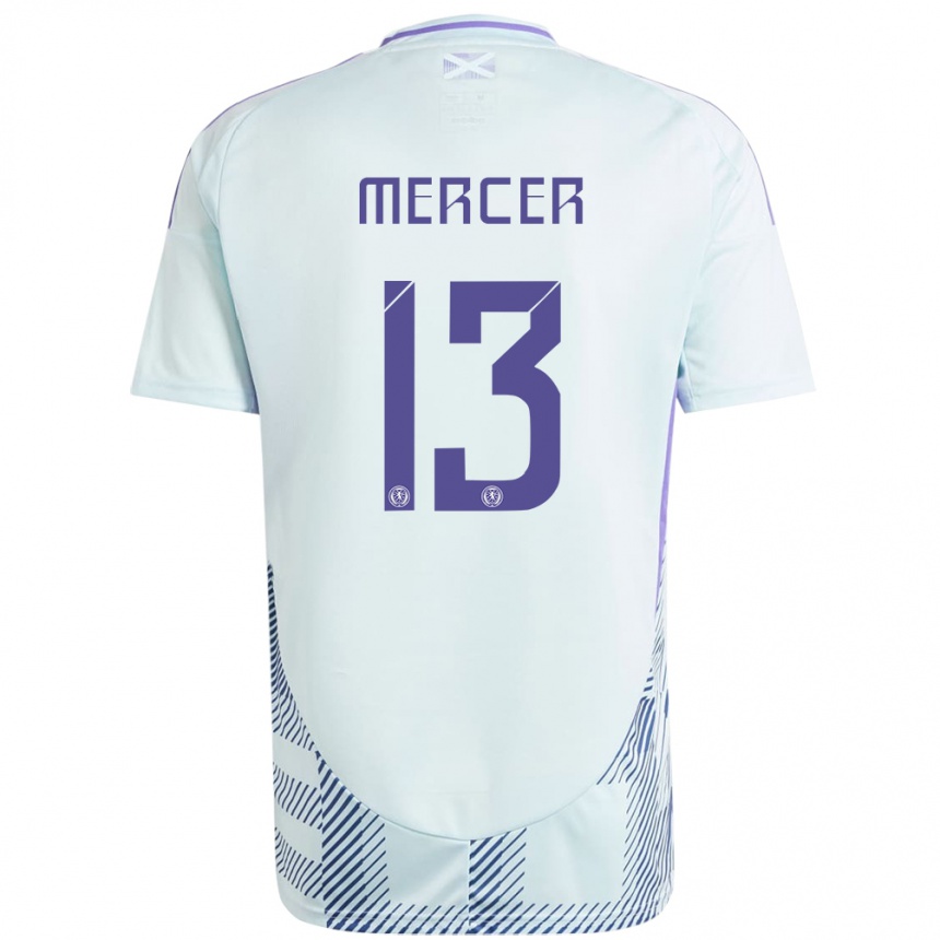 レディースフットボールスコットランドJamie Mercer#13ライトミントブルーアウェイシャツ24-26ジャージーユニフォーム