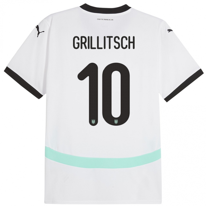 レディースフットボールオーストリアフロリアン・グリリッチュ#10白アウェイシャツ24-26ジャージーユニフォーム