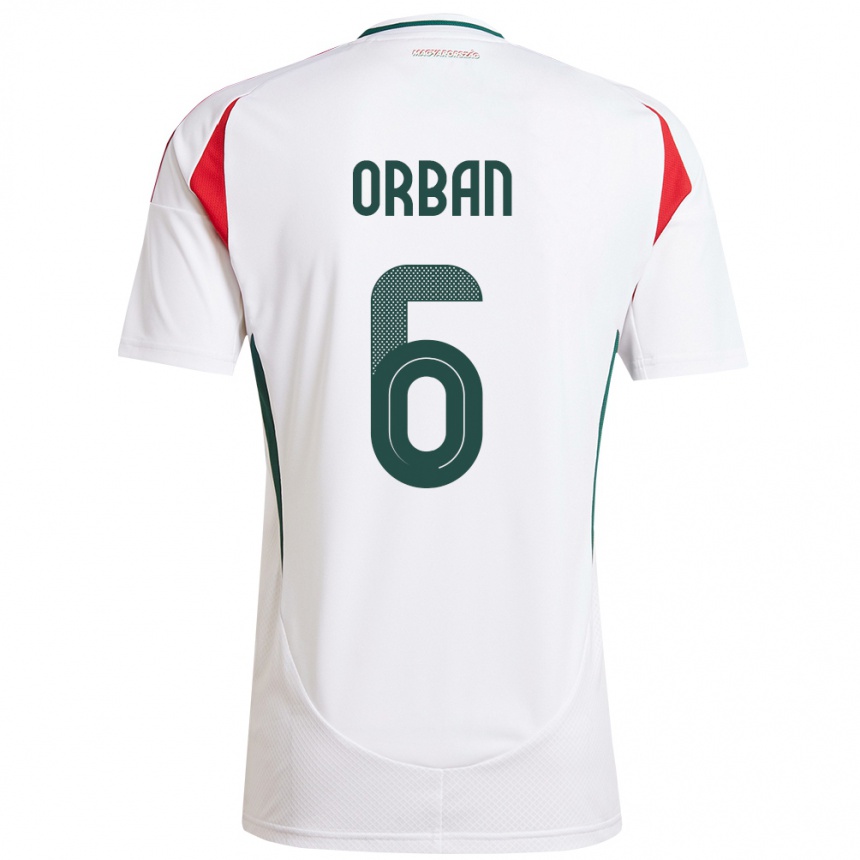 レディースフットボールハンガリーヴィリ・オルバン#6白アウェイシャツ24-26ジャージーユニフォーム