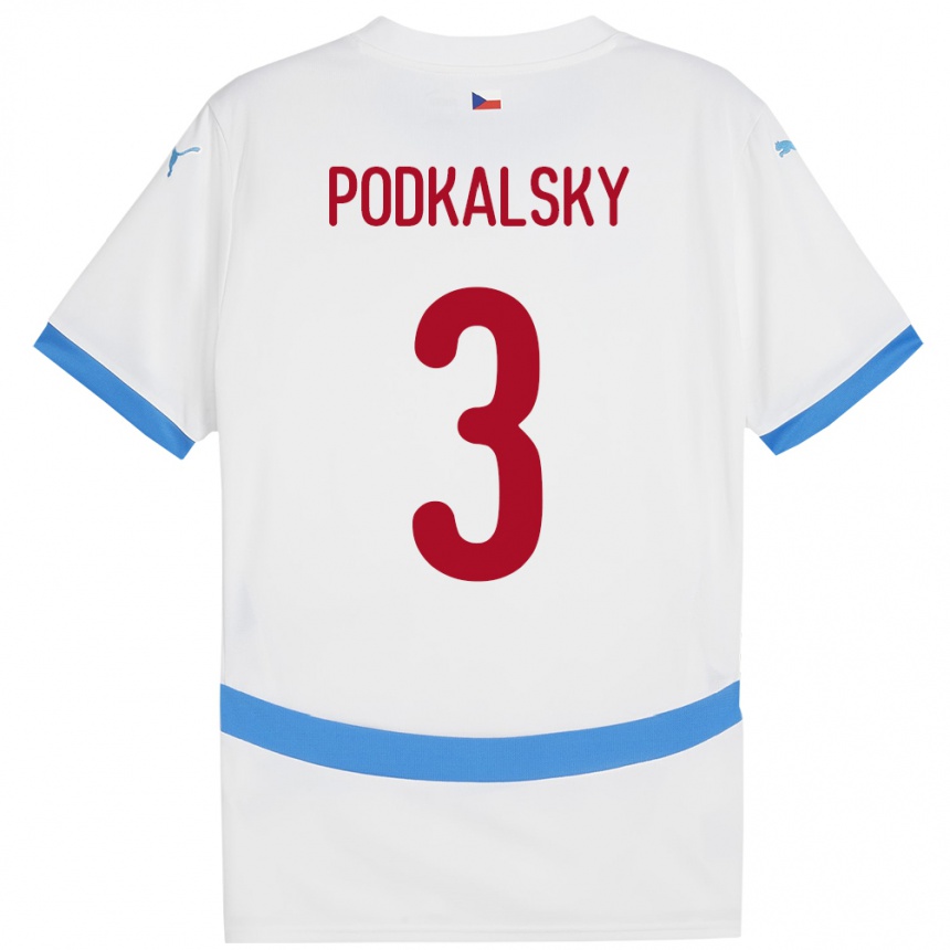 レディースフットボールチェコJakub Podkalsky#3白アウェイシャツ24-26ジャージーユニフォーム
