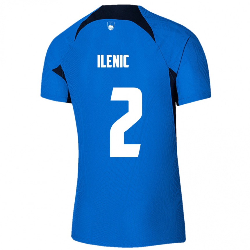 レディースフットボールスロベニアMitja Ilenic#2青アウェイシャツ24-26ジャージーユニフォーム