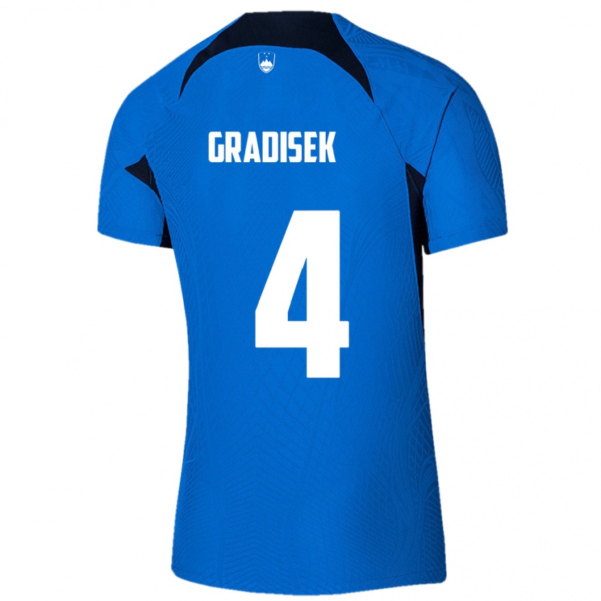 レディースフットボールスロベニアSara Gradišek#4青アウェイシャツ24-26ジャージーユニフォーム