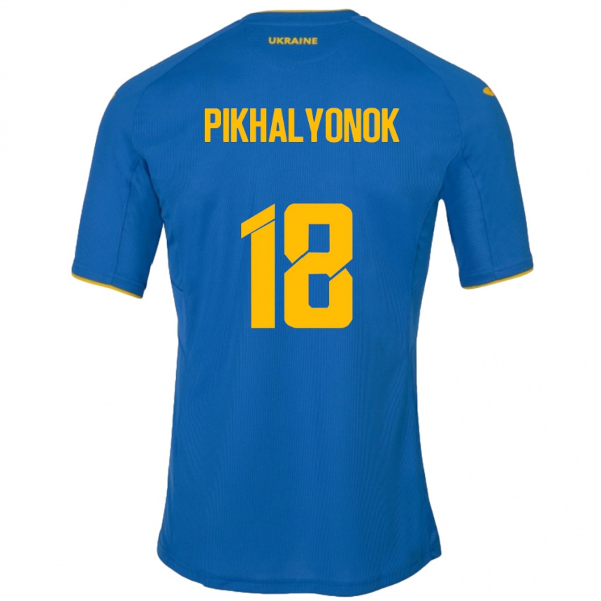 レディースフットボールウクライナオレクサンドル・ピハリョノク#18青アウェイシャツ24-26ジャージーユニフォーム