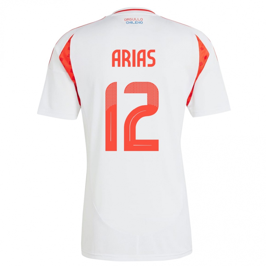 レディースフットボールチリガブリエル・アリアス#12白アウェイシャツ24-26ジャージーユニフォーム