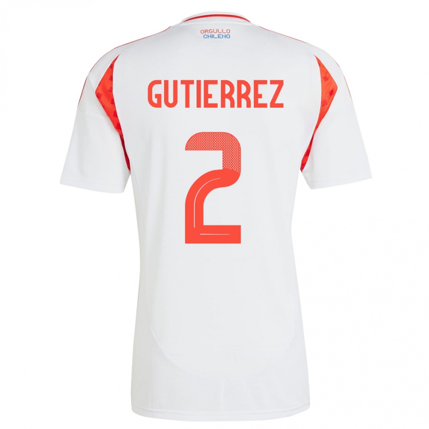 レディースフットボールチリJoaquín Gutiérrez#2白アウェイシャツ24-26ジャージーユニフォーム