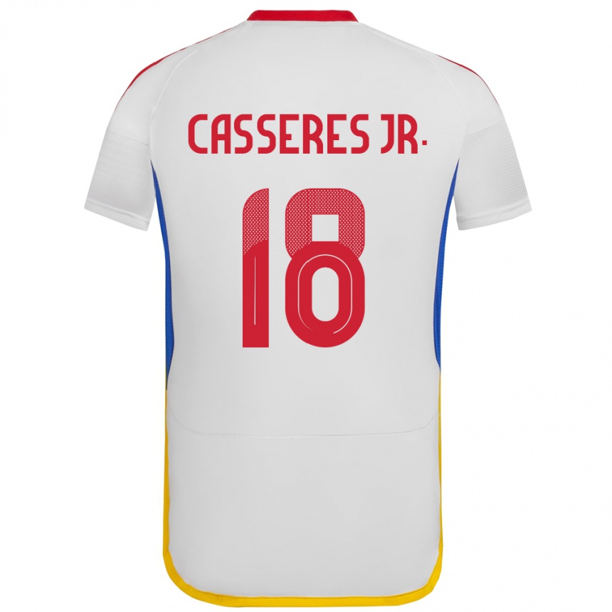 レディースフットボールベネズエラクリスティアン・カセレス・ジュニア#18白アウェイシャツ24-26ジャージーユニフォーム
