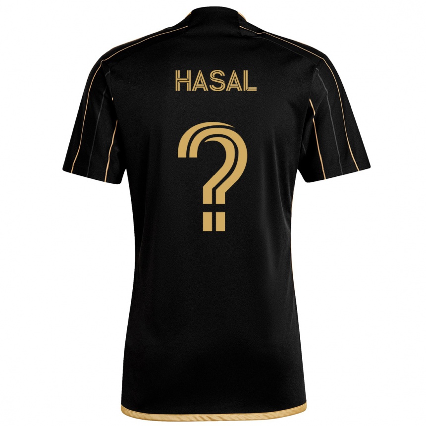 キッズフットボールThomas Hasal#0ブラックゴールドホームシャツ2024/25ジャージーユニフォーム