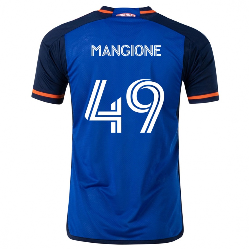 キッズフットボールPeter Mangione#49ブルーホワイトホームシャツ2024/25ジャージーユニフォーム