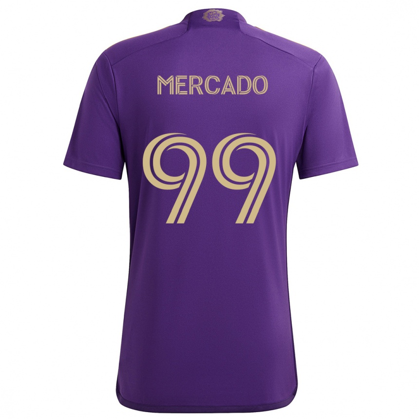 キッズフットボールCarlos Mercado#99紫 黄色ホームシャツ2024/25ジャージーユニフォーム