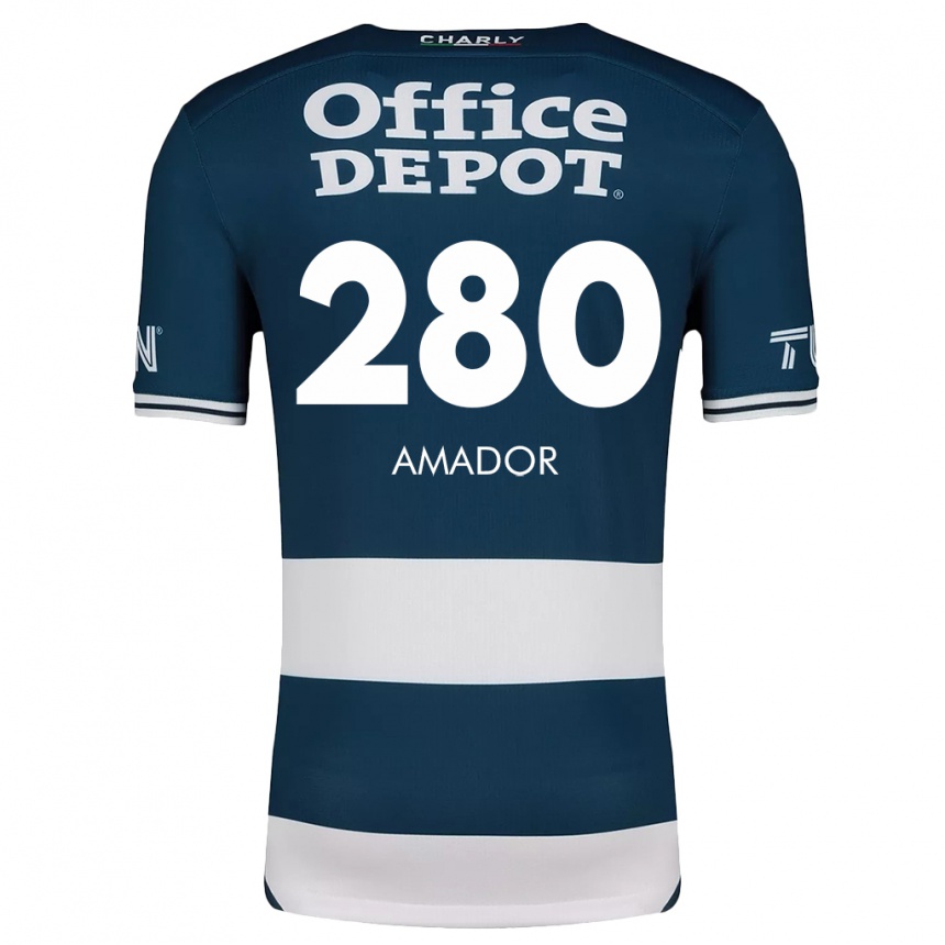 キッズフットボールSantiago Amador#280ブルーホワイトホームシャツ2024/25ジャージーユニフォーム