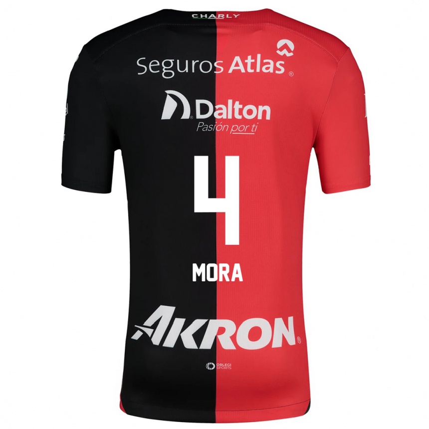 キッズフットボールAdrián Mora#4赤、黒ホームシャツ2024/25ジャージーユニフォーム